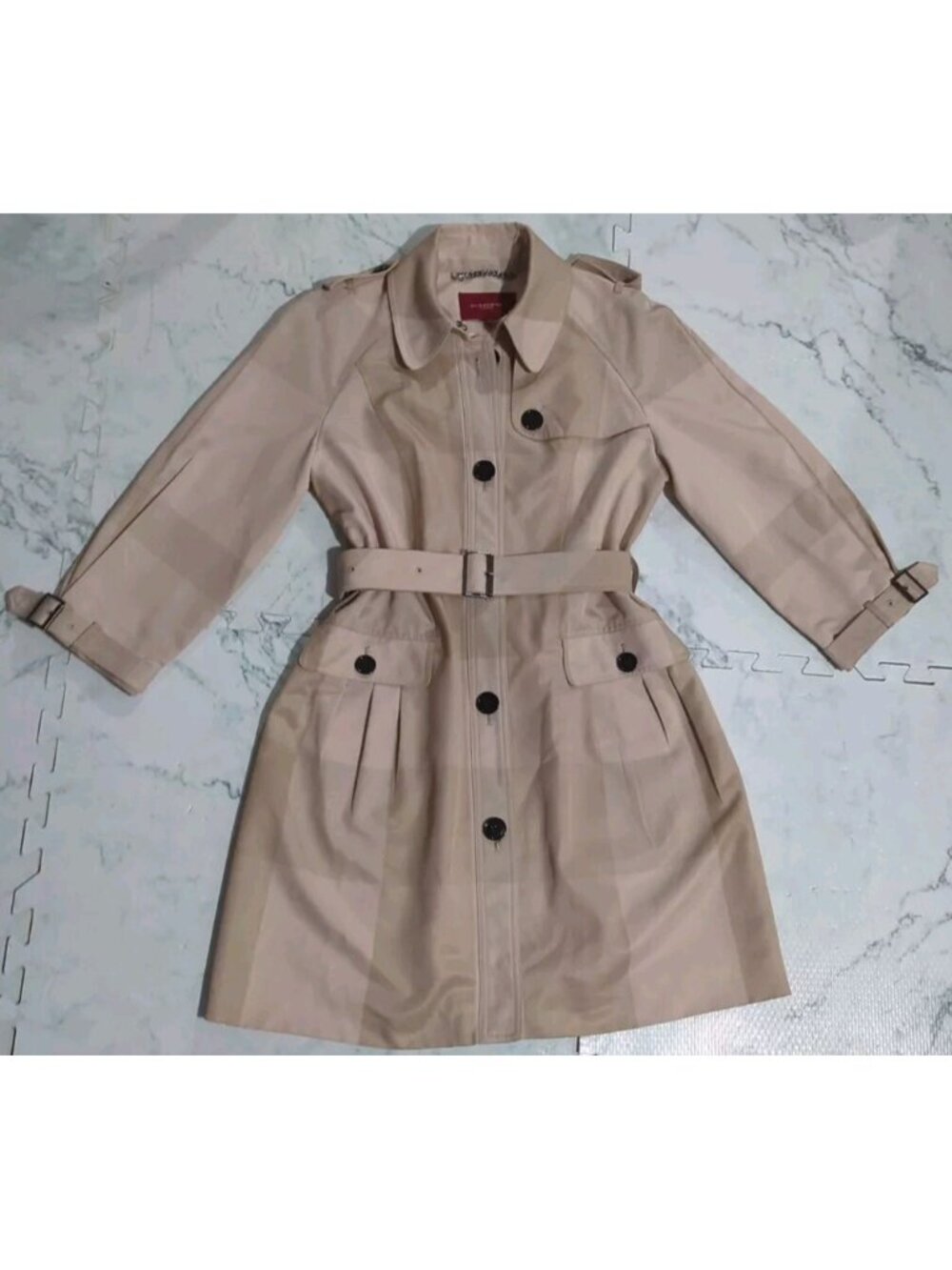 BURBERRY Girls Trench Coat Jacket Blazer Size XL Tan Single Breasted Button Up